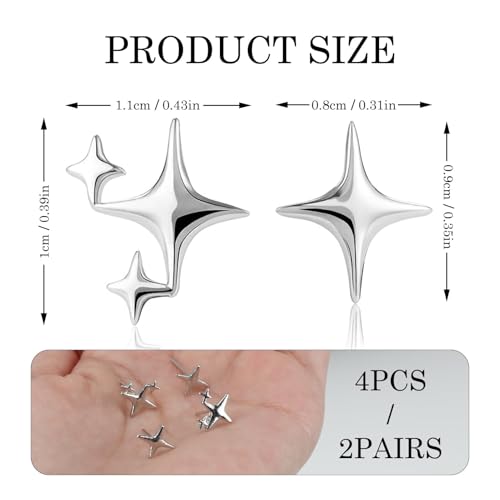 Sterling Silver Star Earrings for Women, Post Dainty Cute Tiny Asymmetric Small Stud, Hypoallergenic Accessories Suitable for Allergy-prone Crowd, Wedding Engagement Birthday Present2