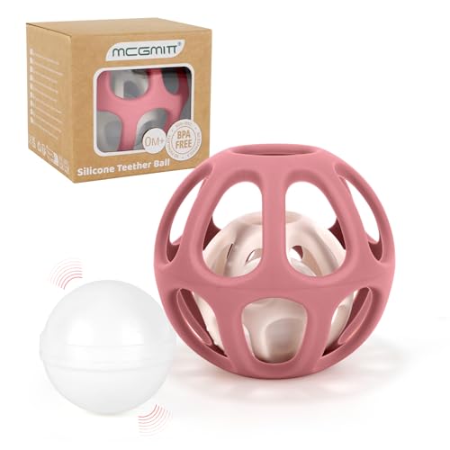 Image of MCGMITT Baby Rattle Teether Toy, Easy Grasp Silicone Sensory Balls, Food Grade Stretchy Infant Toy Baby Ball, Montessori Teething Toy Gift for Infant Boys and Girls 0-6-12 Months