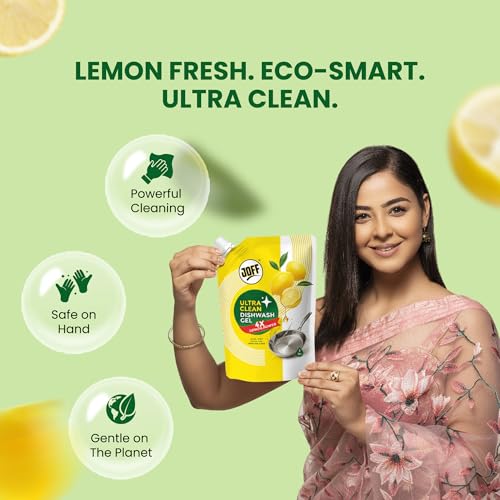Image of Joff Ultra Clean Dishwash Liquid Gel 2L Refill | Advanced Degrease Technology | Instantly Cuts Tough & Burnt Grease | Low Foam Easy Rinse | Lemon Fresh | Value Refill Pack