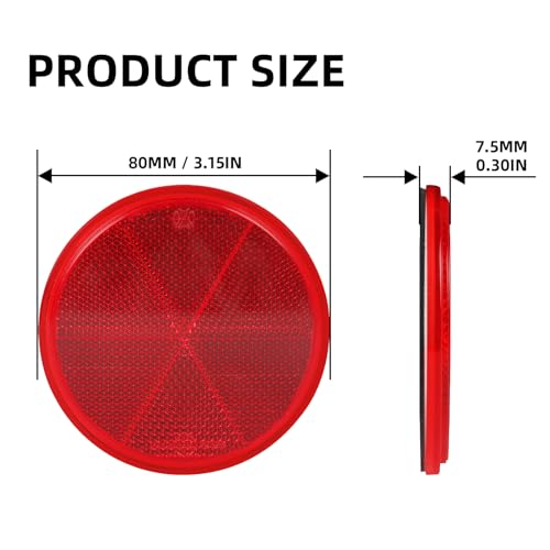 Image of 10 Pack 3 Inch Red Self Adhesive Round Reflectors, Road Safety Stick-on Rear Reflectors for Mailboxes Driveway Trailer Caravan Tunnels Truck Tractor Boat Lorry Motorcycle