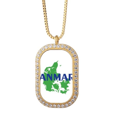 no/no Collier avec pendentif en forme de cartes de l'euan et du Danemark - Bijou doré avec strass