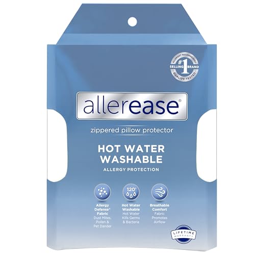 AllerEase Hot Water Wash Breathable Advanced Protection Machine Washable Durable Zippered Pillow...