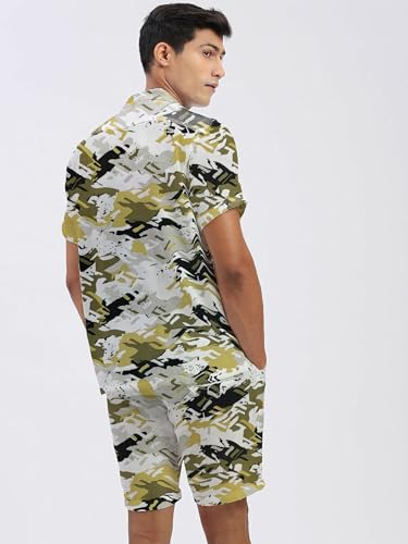 Image of Amazon Brand - Anarva Mens Camouflage Printed Co-ord Set | Half Sleeve Shirt and Shorts Set | Casual Summer Outfit for Beach, Travel, Vacation -