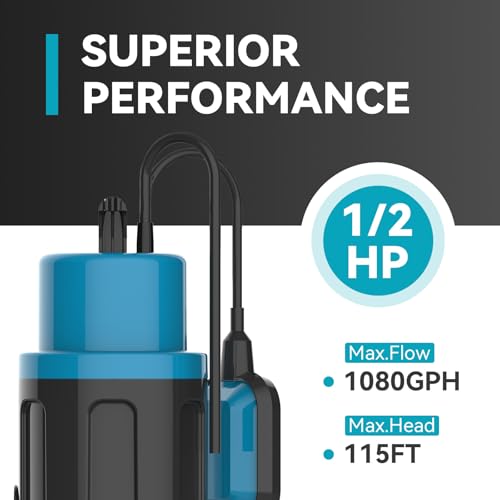 Image of Automatic Water Pump, 2250GPH Sump Pump Submersible Basement Portable Electric Utility Water Pump Removal for Pool Draining Basement Hot Tubs Garden Pool Cover Pond, Deep blue