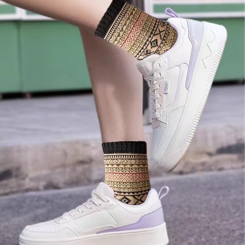 Image of 5 Pair Warm Socks Vintage Winter Thick Knit Cozy Crew Socks Boots Socks Gifts for Women