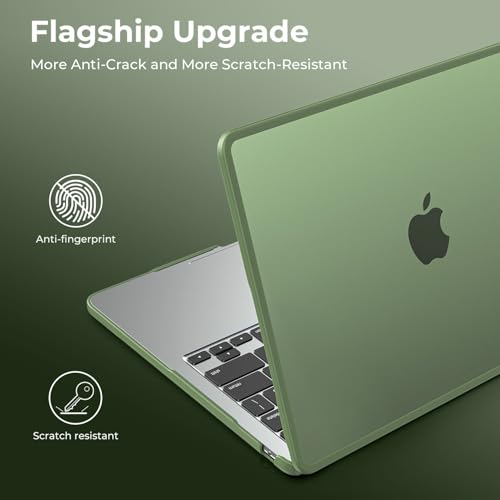 Image of BlueSwan Anti-Cracking Case for MacBook Air 13 inch, M5 2026 M4 M3 M2 2025-2022 A3449 A3240 A3113 A2681, Drop Protection Soft TPU Bumper PC Base for Air 13.6 inch, Midnight Green