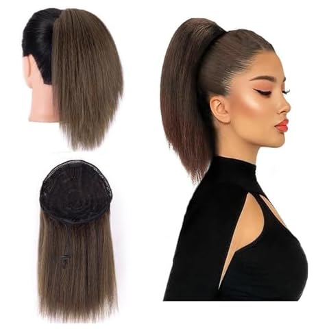 Short Kinky Straight Ponytail 10inch Hair Extensions Ponytail Natural Puffing Warp Around Afro Clip in Ponytail Extensions for Women girls (#T30) Cover