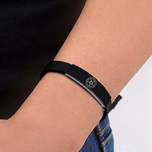 Adjustable Baphomet Sigil of Satan Satanic Protection Symbolism Silicone Bracelet Wristband for Kids Women Men,Inspired Satanas Power Amulet Talisman Bangle from Evil Pagan Mystic Jewelry,Black,Pink4