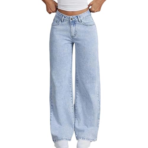 Bow Jeans for Girls Wide Leg Baggy Denim Pants Cute High Waisted Jean Trousers Casual Y2k Streetwear with Pockets