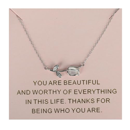 s925 Sterling Silver Chalcedony Tulip Flower Necklace For Women