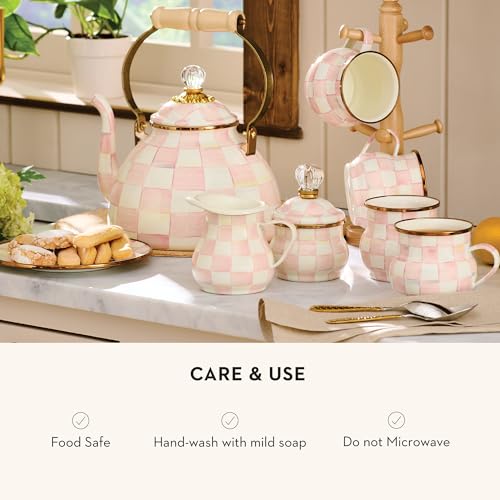 Image of MACKENZIE-CHILDS Enamel Mug Set, Pink-and-White Rosy Check