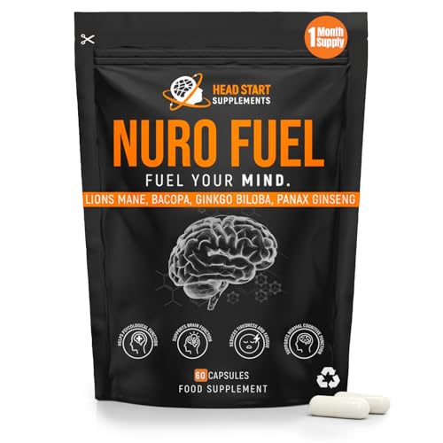 NuroFuel® Nootropic Brain Supplement for Focus, Energy, Memory & Mental Performance | with Ginkgo Biloba, Bacopa, Lions Mane, Rhodiola & Vitamin B12 for Cognitive Support