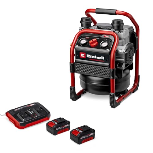 Einhell Professional Akku-Kompressor SILENZZO 36/210 Power X-Change (36 V, max. 8 bar, 210 L/min Ansaugleistung, Manometer, ölfrei, besonders leise, inkl. 2x 4,0 Ah Akkus, Twincharger)
