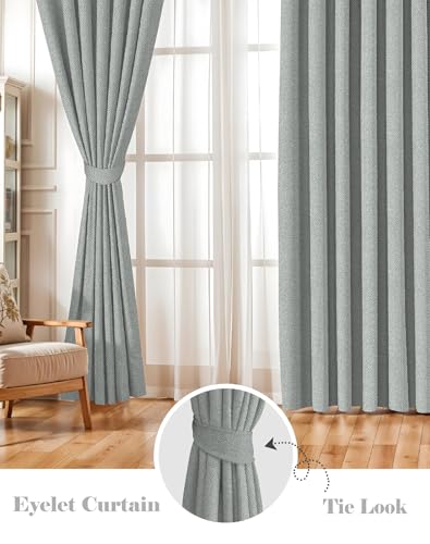 Image of Casableu Twillbone Digital Print 85% Blackout Curtains for Long Door /Window, Thermal Insulated, Tie Back, Wider Width 50 in, Eyelet Curtains for Living Room /Bedroom (L Grey 9 ft Set of 2)