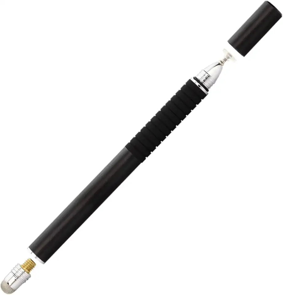 Caneta Stylus Metal Ponta Fina 2 em 1 Tela Touch Screen - Compatível c/Celular Tablet Ipad Iphone Ultrabook Apple Android Universal (Preto)