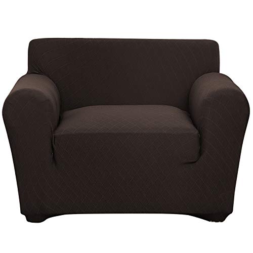 Fuloon Stretch Sofabezug, Spandex Sofa Überwürfe Couchbezug Elastische Sofahusse Antirutsch Sofa Abdeckung 82-122cm (1 Sitzer, Brown) Cover