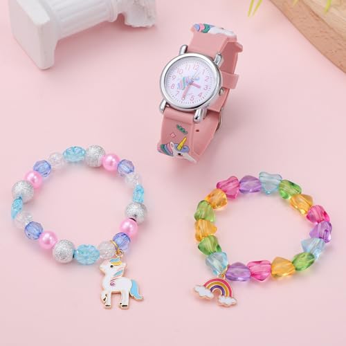 Reloj de cuarzo infantil y pulsera para regalo de cumpleaños de niñas 5