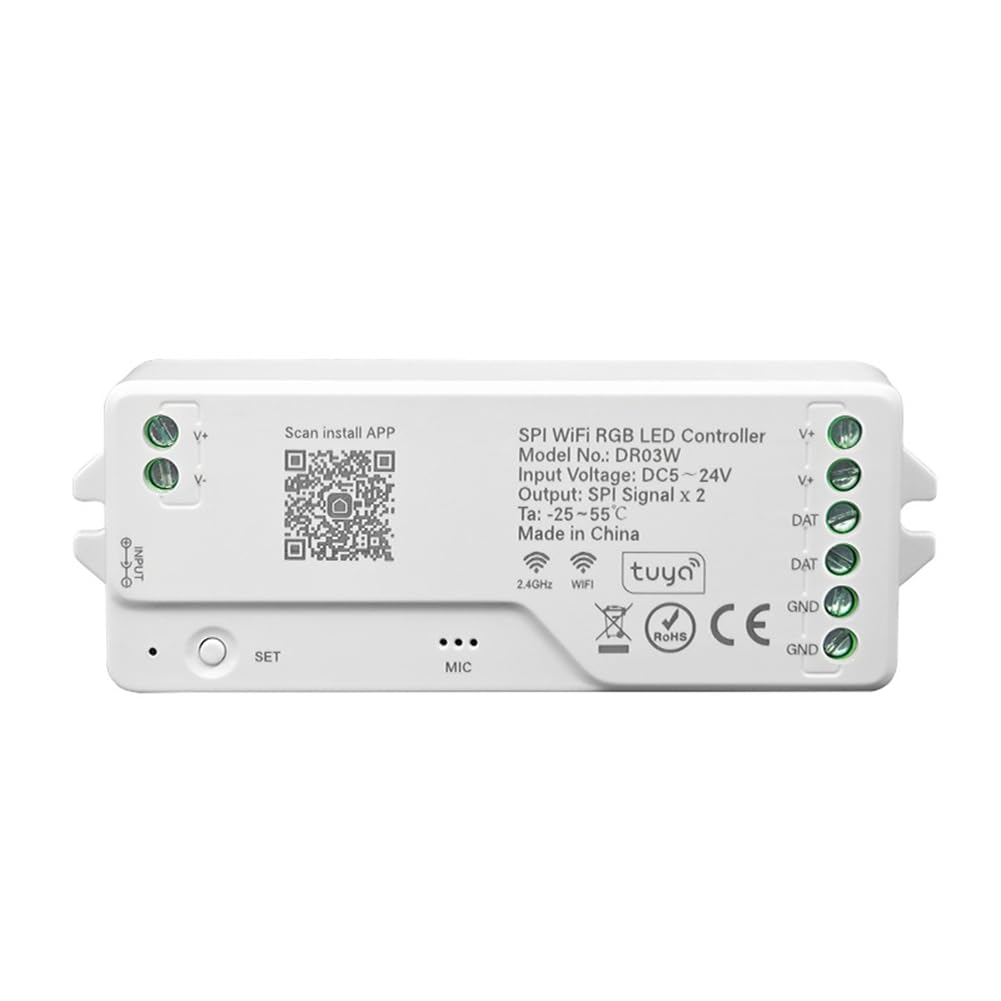 yasoe SPI WiFi RGB LED Controller DR03W Tuya Wifi LED Controller for WS2811 WS2812B WS2815 Addressable RGB LED Strip Work