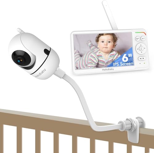 Image of HelloBaby Baby Monitor with Camera and Audio, 6'' World First IPS Screen Baby Camera Monitor No WiFi, Baby Monitor with Clip Clamp Mount