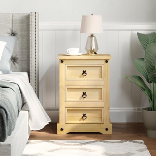 Table de Chevet Corona Meuble de Chambre 3 Tiroirs Petite Commode Rustique - 3