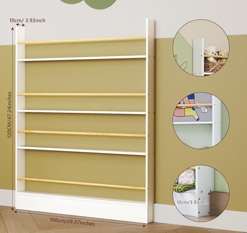 Image of 4 Tier Behind The Door Bookshelf, Space Saving Behind The Door Bookcase Wooden Kids Book Shelf for Bedroom Living Room Study White (120 * 100cm)