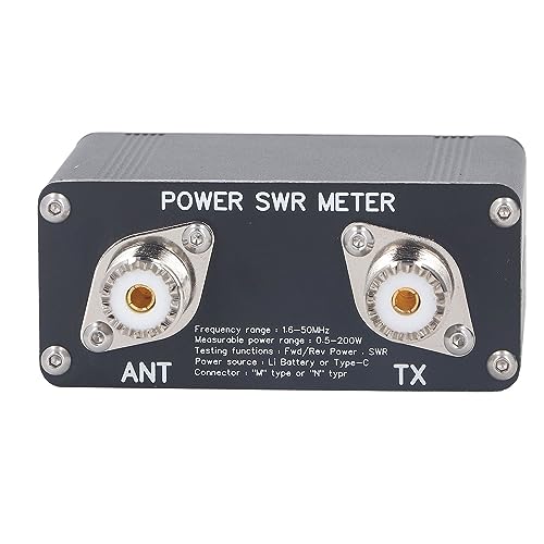 Image of HF SWR Power Meter, Digital Rechargeable 1.6 to 50MHz 0.5W to 200W Power Standing Wave Tester with 1.29in OLED Alarm Function for Ham Radio SO239 Black 1 Pack