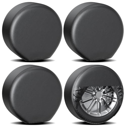 Image of Moonet PU Thickening Leather Tire Wheel Covers 4 Pack- Tough Tire Wheel Protector for Truck,SUV,Motorhome,Camper,Trailer,RV - Universal Fits Tire Diameters 40-42 inches,Black