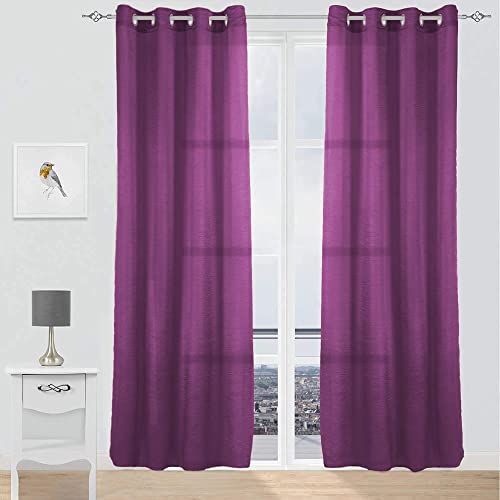 GREATOYAR Cortinas Modernas Translúcidas, Visillos de Poliéster Para Sala, Cuarto, Dormitorio, Comedor, Cocina, Salón - 2 Piezas, 140x260cm, Morado Oscuro