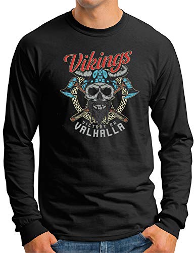 T-shirt homme runes Odin noir à manches longues style guerrier nordique