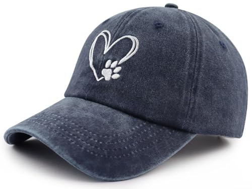 Image of Dog Paw Print with Love Heart Hat for Women Men, Funny Adjustable Cotton Embroidered Dog Lovers Gifts Baseball Cap