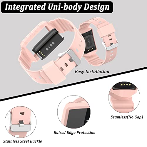 Ninki Light Pink Case Band Compatible With Fitbit Charge Se/3 Bands For Women,Adjustable Charge 5 Fitbit Watch Replacement Strap One-Piece Case With Sport Bands For Fitbit Charge 4 Watch Bands Girls #TOP1