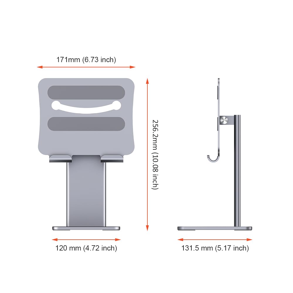 Qwiizlab Soporte para escritorio, compatible con teléfono, tablet, iPad Pro/Air/Mini, inclinación ajustable de 80°, hecho de aleación de aluminio (gris espacial)