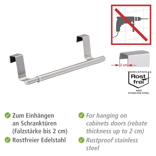 WENKO Tür-Handtuchstange Teleskop, Edelstahl Handtuchhalter zum Einhängen an Schrank & Schublade, ausziehbar, 36-60 x 6 x 7 cm, matt