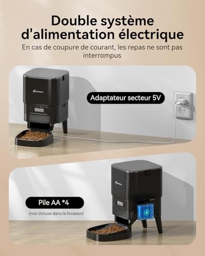 APETDOLA Distributeur Croquettes Chat Automatique, 5L Distributeur Croquettes Chat avec Contrôle Programmable des Portions, 1-6 Repas par Jour, Distributeur de Nourriture Sèche pour Chiens-FD30(Noir) – Image 5