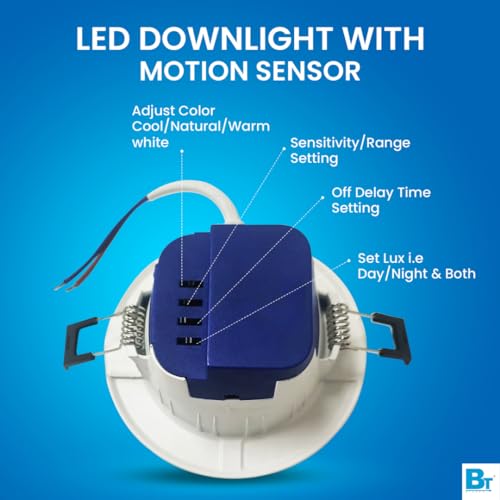 Image of Blackt Electrotech BT44FA Microwave Motion Sensor Auto ON /Off Downlight Conceal /False Ceiling with Adjustable LUX, Timer, Sensitivity, and Colour - DIP Switch Control (7W)