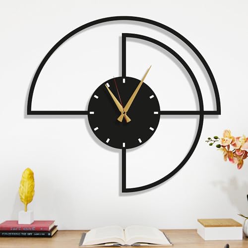 Moderne Horloge Murale Noir en métal, Grande pour Salon, Cuisine, Bureau - Design Contemporain - Idée Cadeau Parfaite (Demi-Cercle, 50x50 cm)