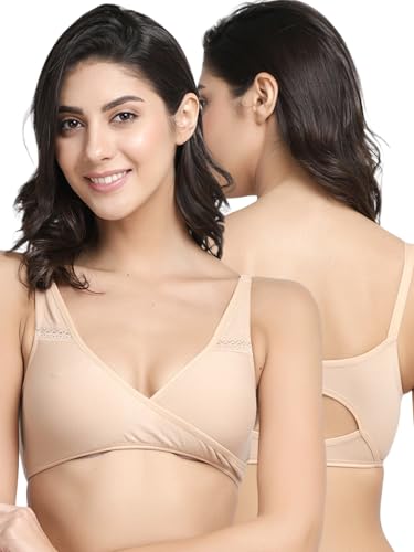 Image of Inner Sense Organic Cotton Bamboo Nursing Bra for Women I Overlap Feeding Bra with High Coverage and Wire-Free Design I Sleep Maternity Wear Without Padding