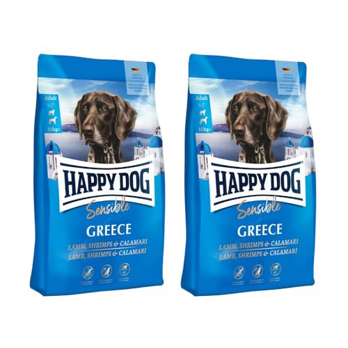Happy Dog Sensible Greece - M - Trockenfutter, Hundefutter - Geschmacksrichtung Lamm, Shrimps & Calamari - 2x11kg