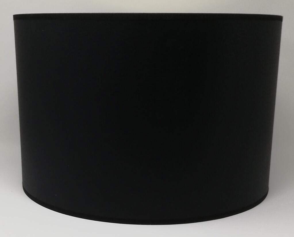 Pantalla Cilíndrica de tela negra con interior dorado, Hecha a mano, para lámpara de mesa, lámpara de techo, lámpara de pie (35 cm Diámetro, 23 cm Altura)