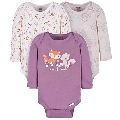 Image of Gerber baby-girls 3-pack Long-sleeve Onesies Bodysuit