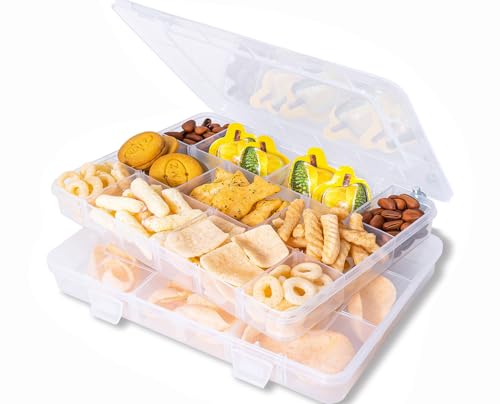 LAifu 2PCS Plastic Stackable Organizer Container with Adjustable Dividers, Plastic Storage Box with 18 Removable Grids Compartments for Jewelry Cosmetics Craft Tackle Pills Beads Bolts and Nuts