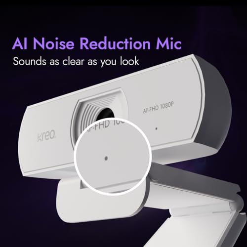 Image of Kreo Owl Full HD 1080P 60 FPS Webcam with Auto-Focus and Built-in Dual Digital Mic, Plug and Play Setup for Video Call, Streaming, YouTube and More, Built-in Privacy Shutter with 360 Rotation (White)