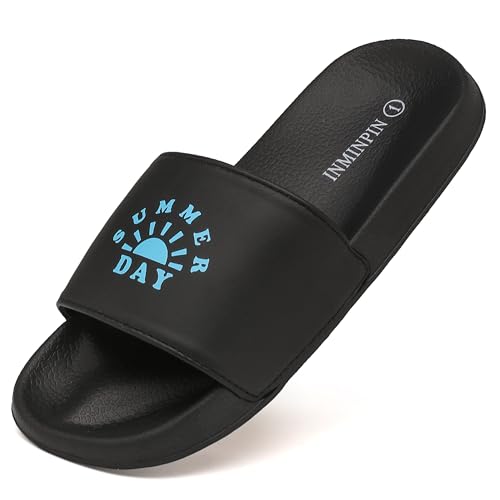 Image of INMINPIN Kids Boys Girls Slides Sandals Beach Pool Shower Shoes | lightweight, easy to clean paired with shorts,T-shirts,jeans,a short skirt for swimming pool,beach,bathroom