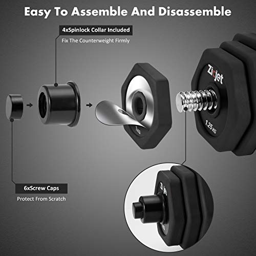 Zicjet 66Lbs Dumbbells Set, Adjustable Weights Solid Steel Dumbbells Pair for Adults Home Fitness Equipment Gym Workout Strength Training with Connecting for Men Women Used as Barbells(Black)