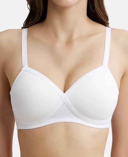 Image of Jockey FE40 Women Wirefree Padded Super Combed Cotton Elastane Stretch Full Coverage T-Shirt Bra with Cross Over Fit
