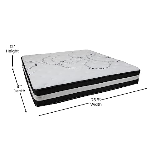 Image of Flash Furniture Capri Comfortable Sleep 12 inch Hybrid Pocket Spring and Foam Mattress in a Box, Foam Pocket Spring Hybrid Mattress for Pressure Relief, King