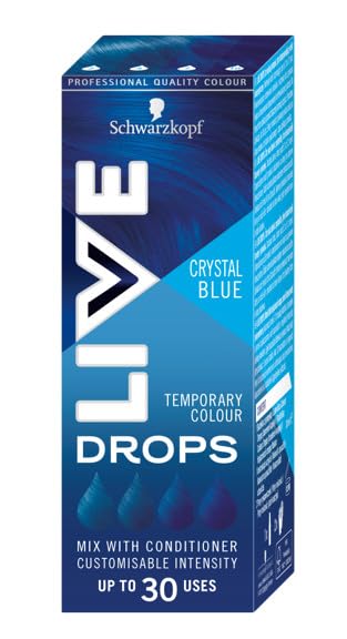Schwarzkopf LIVE Drops Crystal Blue Temporary Hair Color Up To 30 Uses Pack of 1, 30 ml