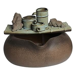 Innenbrunnen Keramik Bambus Steingarten Wasser Desktop-Brunnen Innen 3 Schichten Wasserfall Feng Shui Dekoration Büro Wohnzimmer Aquarium Luftbefeuchter Home Terrasse Garten Dekoration Geschenk Indoo