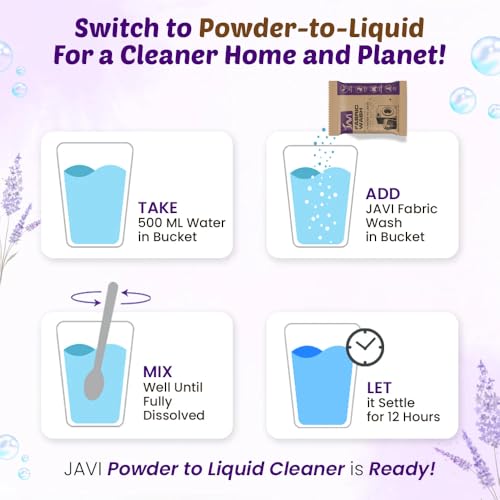Image of Javi Organic Powder to Fabric Wash | 500ml | Lavender Fragrance | Natural, Plant Based, Eco-Friendly, Non-Toxic | Removes Stains & Odour, Protects Colour | Laundry Detergent