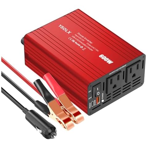 YSOLX 600W Power Inverter 12V to 110V, DC to AC Car Inverter with 65W USB-C/USB-Fast Charging(24W)/Dual AC Outlet,Fast Car Charger Adapter for Phone/Laptop/Road Trip/Camping(Updated) Cover